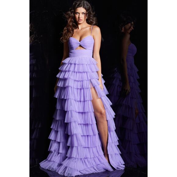 Jovani Dresses & Skirts - Jovani 38290 Lilac Purple Tulle Ruffle Sweetheart Slit Evening Gown Tiered Dress